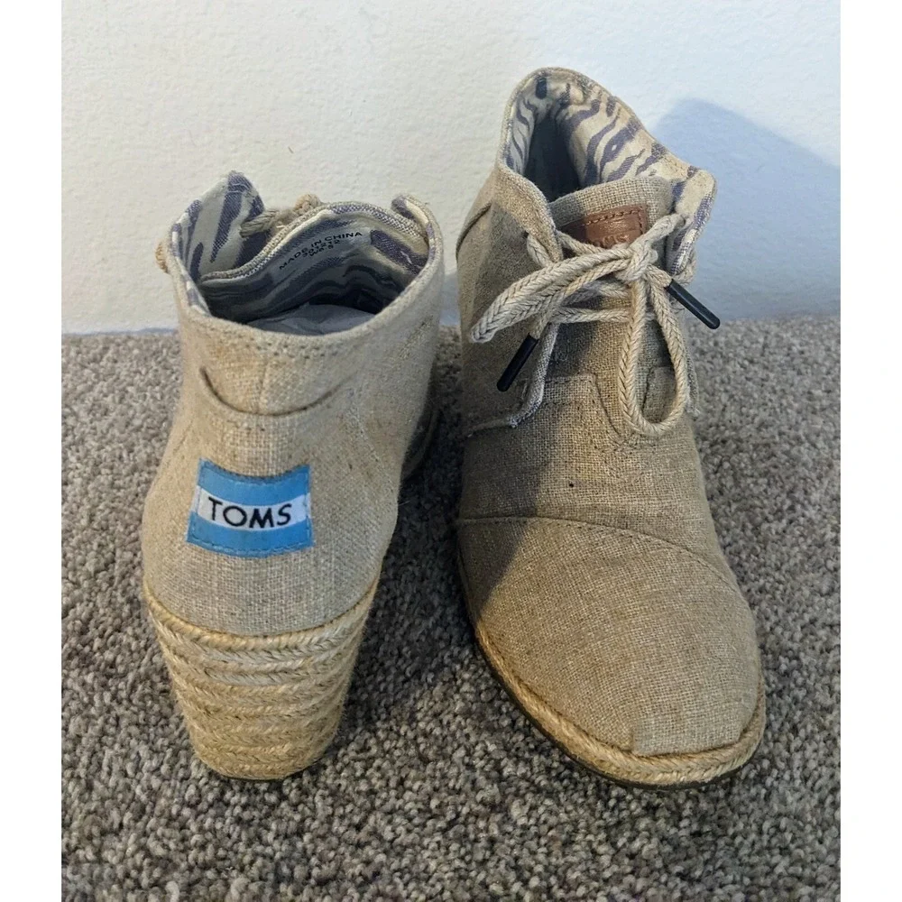 TOMS Desert Wedge Booties Ankle Espadrille Lace Up Taupe Neutral‎ Casual6.5